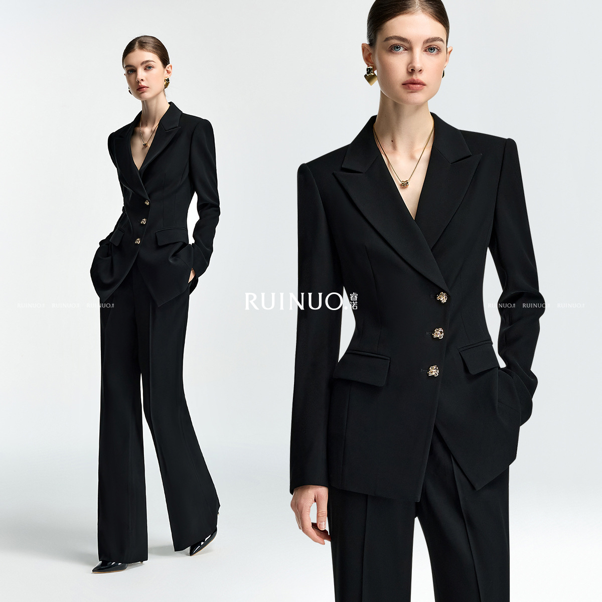 Black Blazer Women's Spring Business Commuter Work Clothes Professional Suit Formal Wear Pants Sets Two Piece Set Office Formal