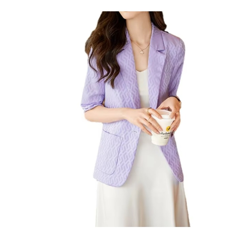 Leisure Elegant Slim-Fit Thin Three-Quarter Sleeve Suit Jacket Women Purple Small Suit Coat Spring High-Grade One-Button Outwear