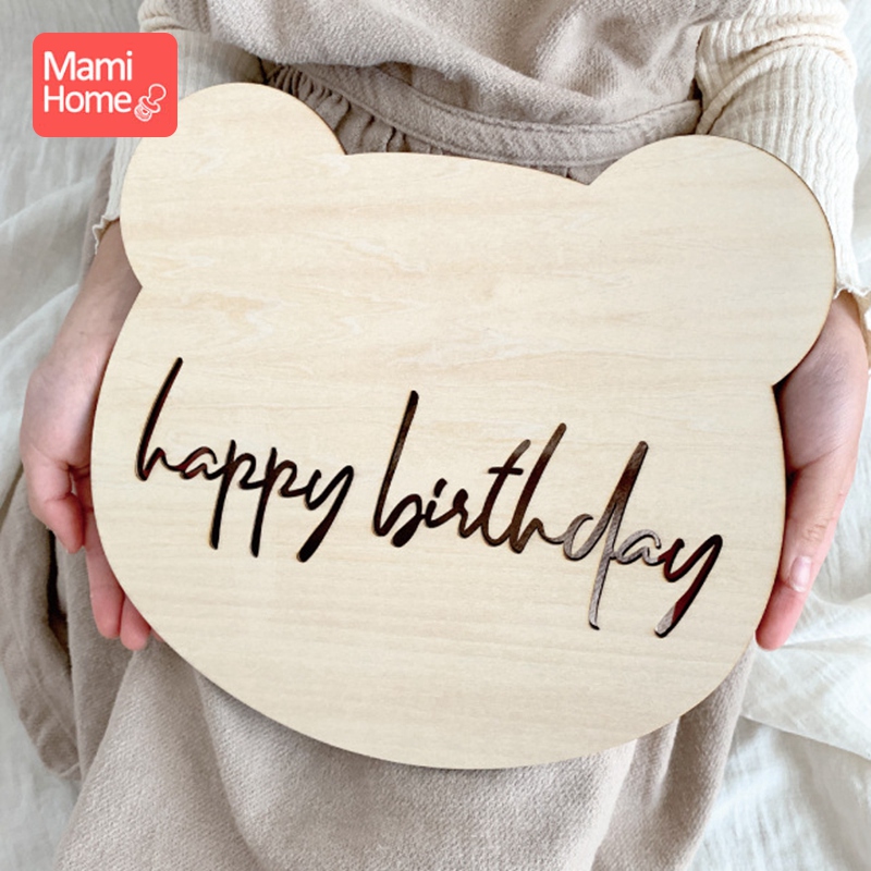 INS Wooden Happy Birthday Card Baby Birthday Party Photo Booth Prop Children Birthday Party Photography Props Party Shower Gift