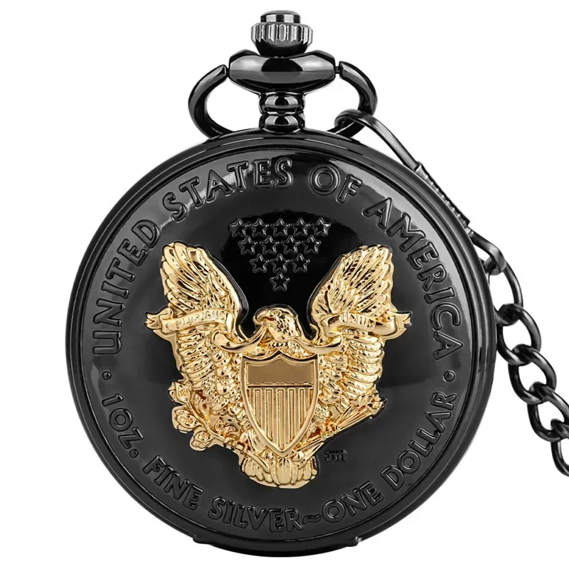 Steampunk Watches United States Eagle Pattern Men Women Quartz Analog Pocket Watch Roman Number Necklace Pendant Chain Clock