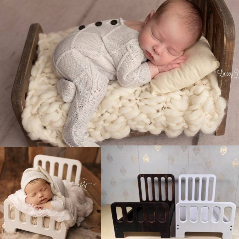 Shining Baby Photography Props Newborn Photo Wooden Bed Shooting Accessories Bebe Bed White Photo Bed Posing Props