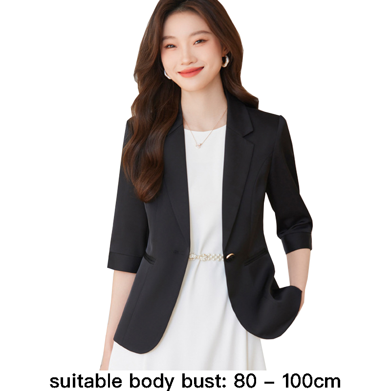 High quality blazer for women single breasted three quarter sleeve new spring 2025 elegant fashion office clothes - brown white