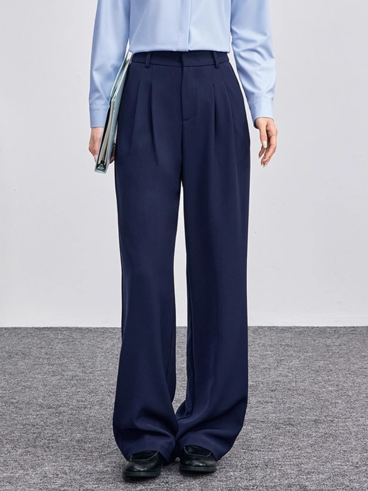 SENTUBILA Tailored Trousers For Woman 2025 Autumn Straight Pleated Design Long Pants Faux Pocket Simple Office Lady Q53KA1654