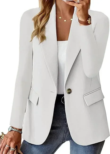 Spring Autumn Solid Women Blazer Fashion Notched Single Button Full Sleeve Bodycon Suits Office Casual Ladies Pockets Blazers