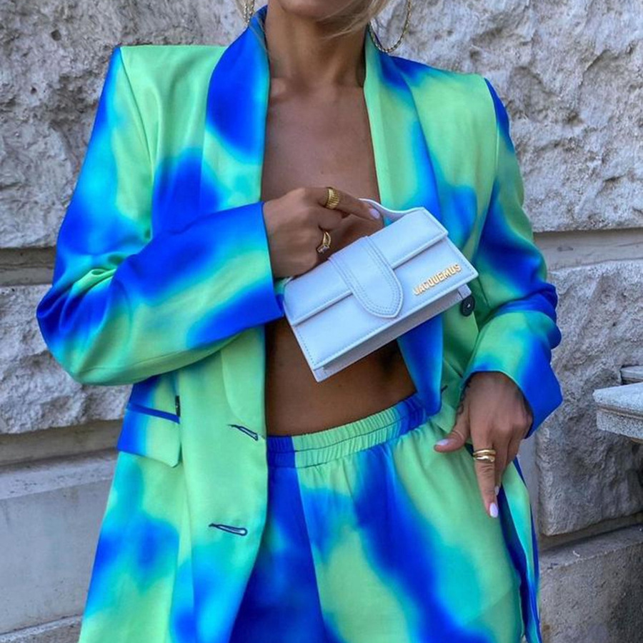 Autumn Winter 2 piece sets womens outfits Streetwear Tie Dye Printing Women Long Sleeve Blazer Pants Suit Office Lady Two Piece