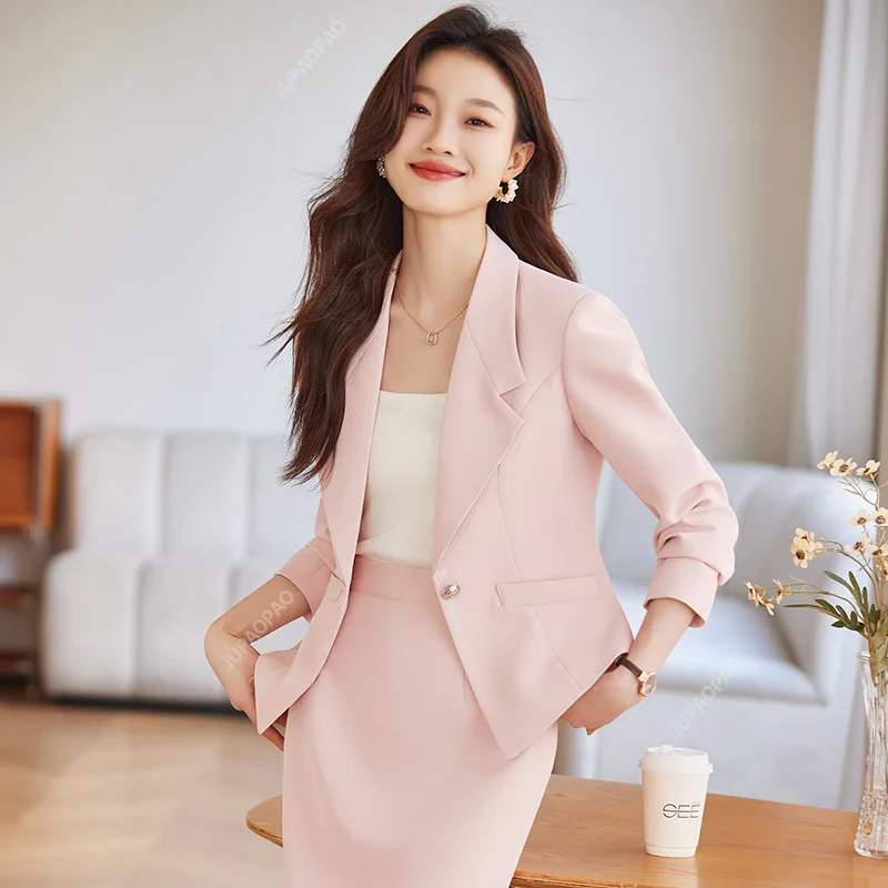 Elegant Women's Business Suit Paired with Open Top Suit Jacket Skirt Formal Office Commuting Style Suitable for Professionals