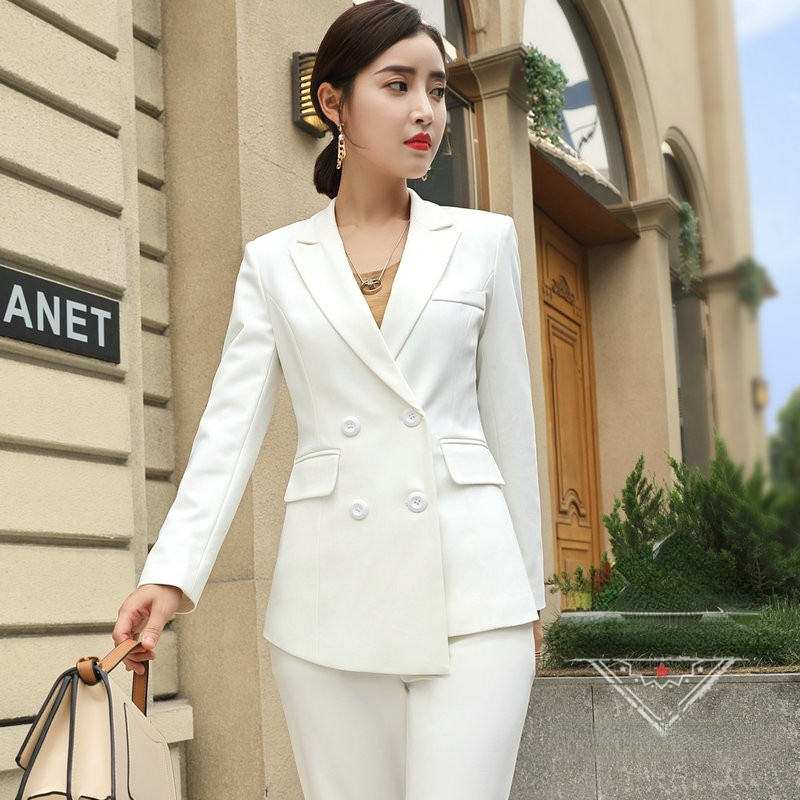 DIY(2-piece jacket and pants set) free shipping，Korean high-end women's suit set, solid color, large size work clothes