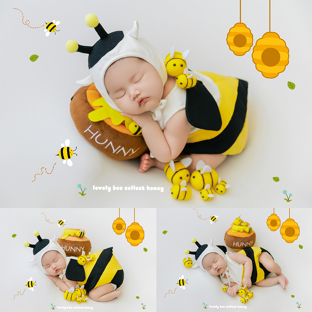 Lovely Bee Theme Newborn Photography Props Set Baby Honeybee Costumes Felt Bees Props Photo Studio Baby Creative Shooting Props