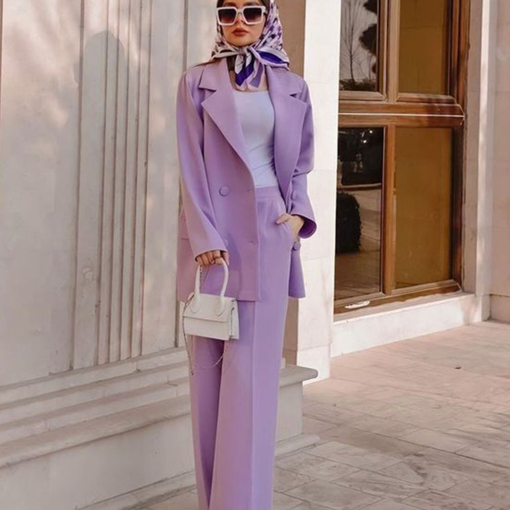 2025 Elegant Purple Women's BlazersSets Single Breasted 2Pieces Jacket Pants Female Office Banquet Suits conjuntos de pantalones