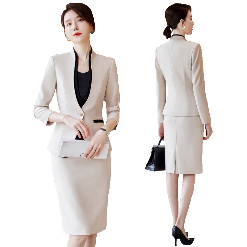 Apricot Skirt Suits Women New Spring Fashion Temperament Business Formal Blazer And Skirt Sets Office Ladies Work Wear Black