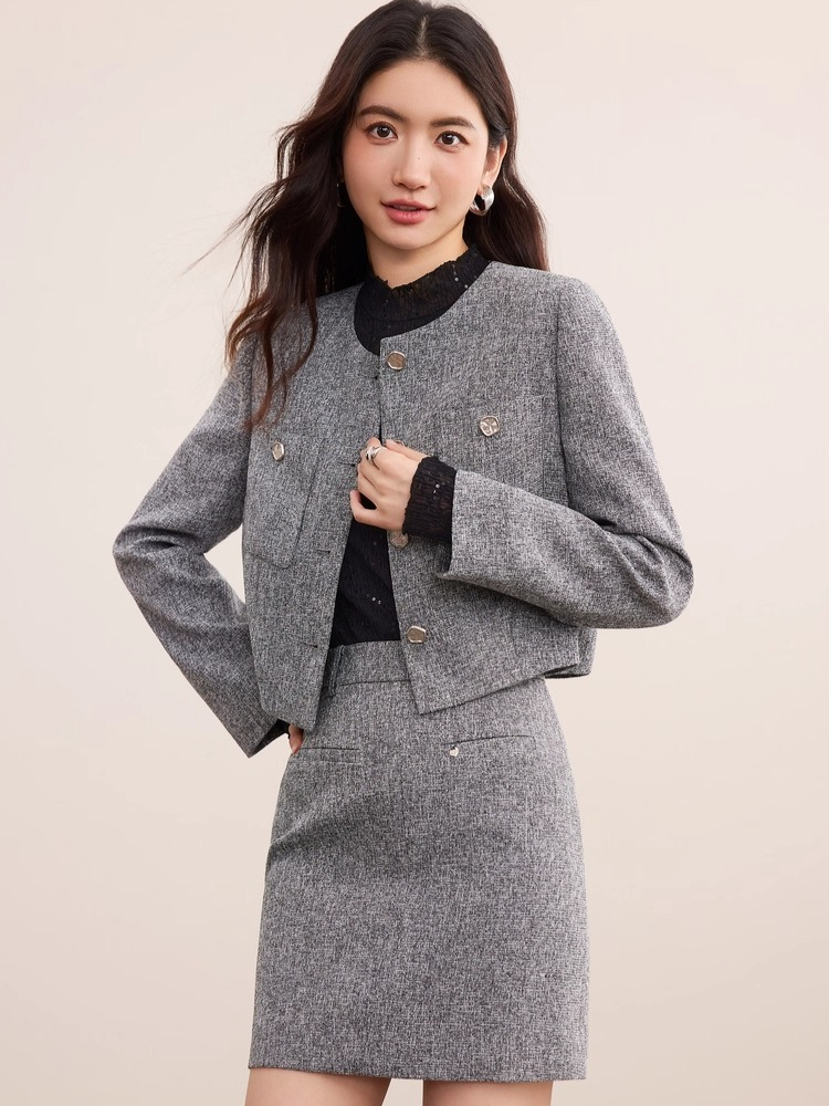 SENTUBILA Women's New Elegant Minimalist Two-piece Set Commuter Luxury Black Single-breasted Short Coat Straight Skirts153ZA3095