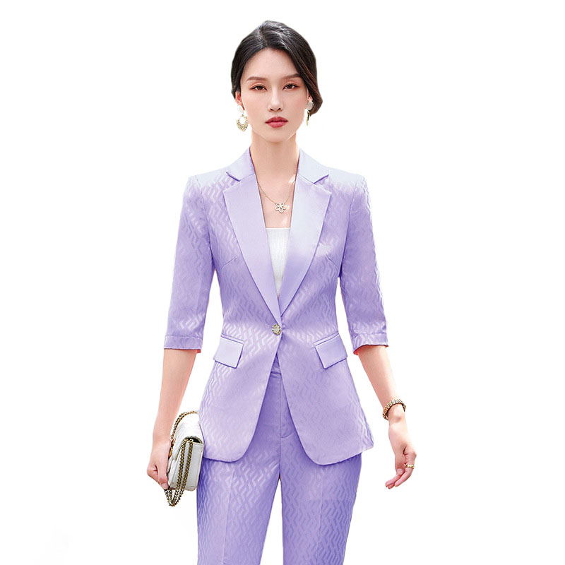 Spring Summer Purple Pink Ladies Blazer Pant Suit Women Female Business Work Wear Solid Jacket and Trouser 2 Piece Set