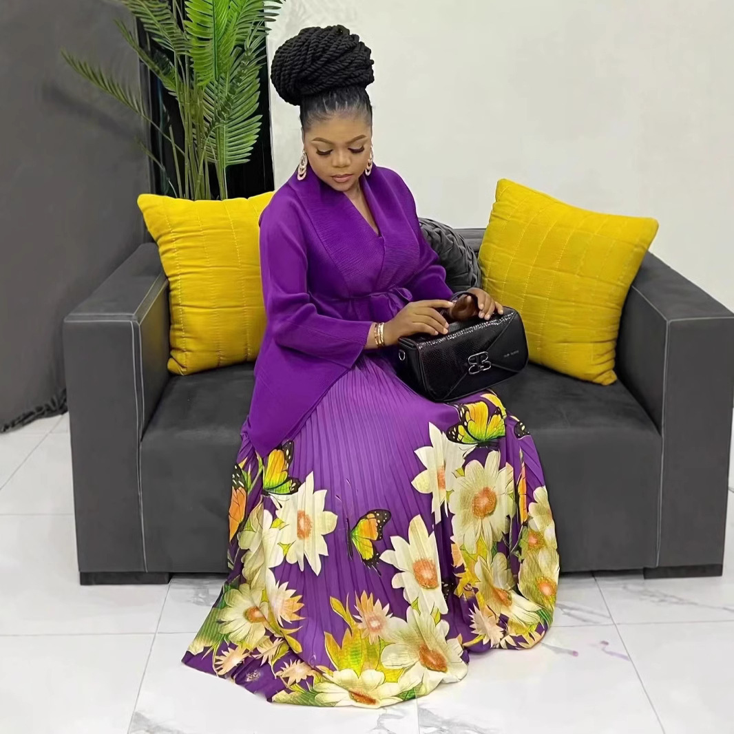 2025 New Top Quality ISSEYS MIYAKES Pleated Women's Fashion Printed Long Sleeve Suit Dresses