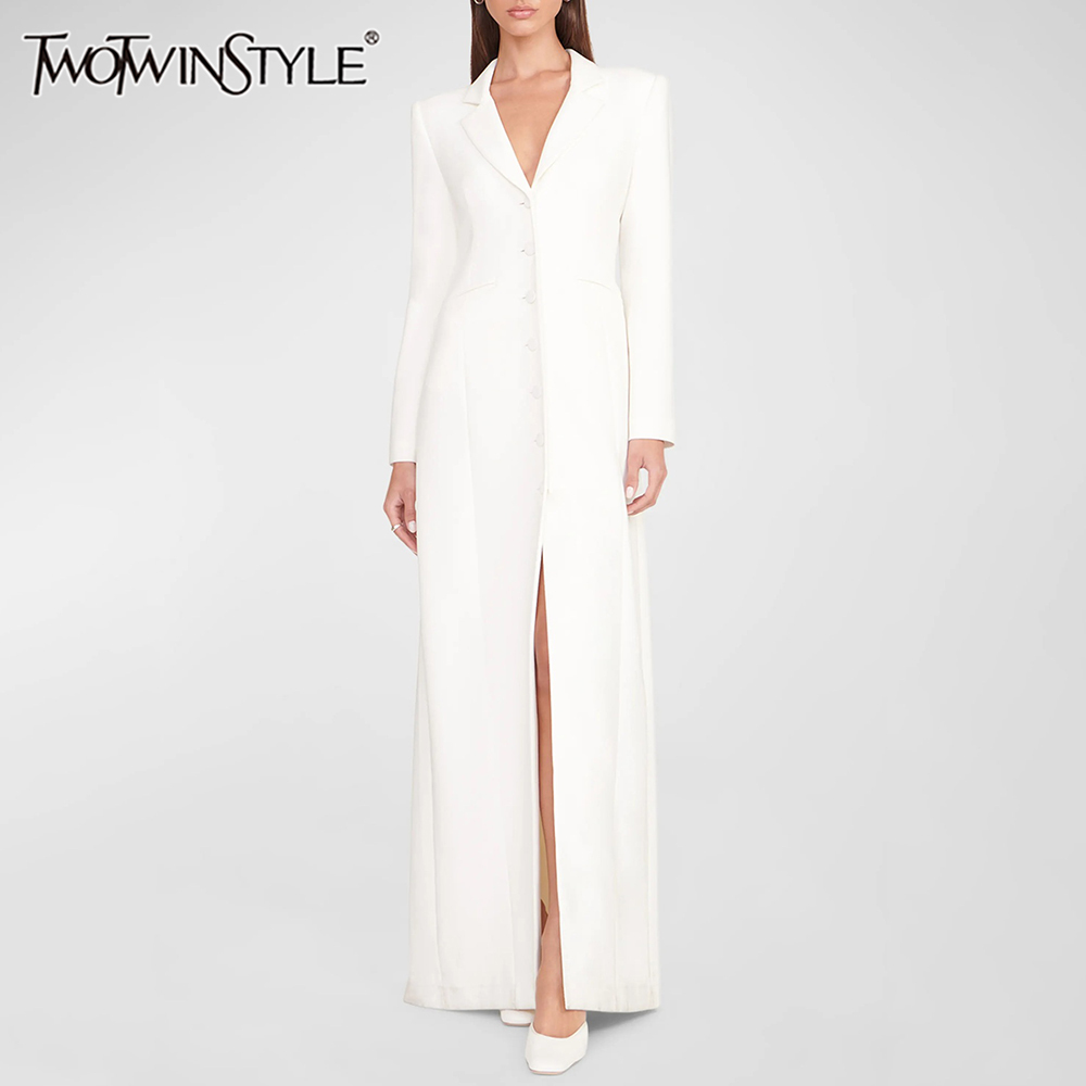 TWOTWINSTYLE Solid Slimming Blazer Dress For Women Notched Collar Long Sleeve Patchwork Button Temperament Blazers Female New