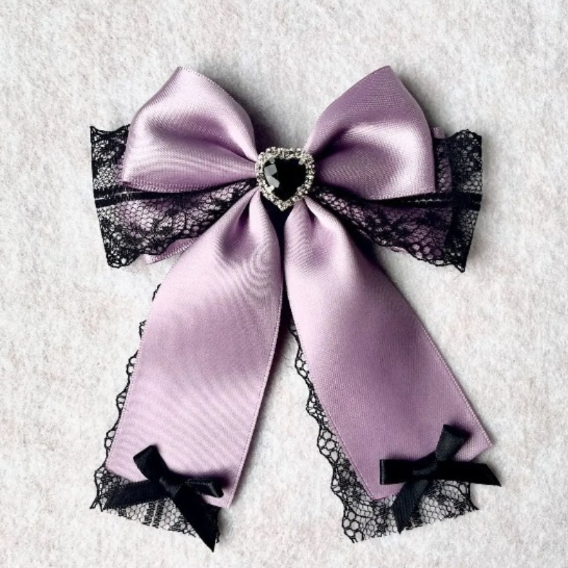 Pure Handmade Fashion Korean Version Heart-shaped Rhinestone Lace Bow Women's Shirt Dress Bows Collar Flower Brooch Jewelry Gift