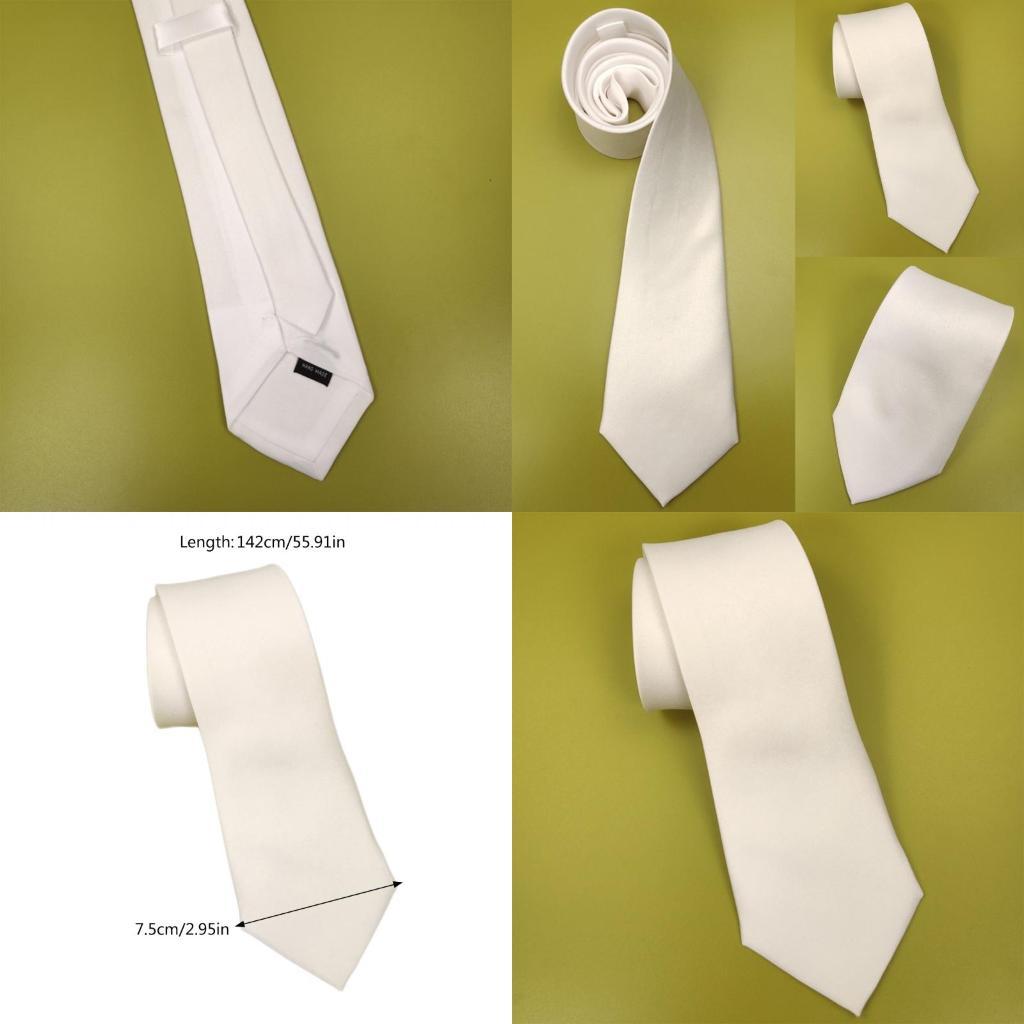 39BD Polyester Silk Men White Embryo Tie Sublimation Blank Neckties Solid White DIY