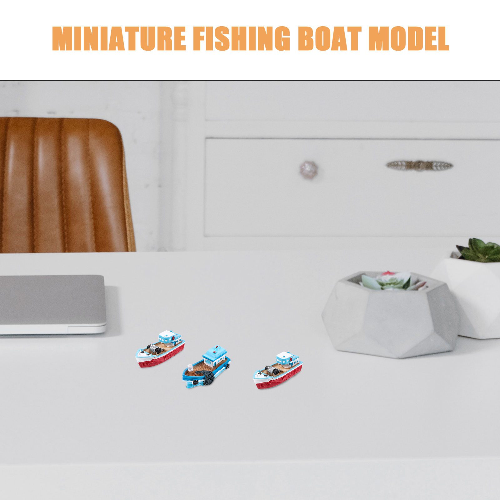 4pcs Resin Fishing Boat Miniature Mediterranean Style Home Office Decor Kids Dollhouse Ornament Ocean Theme Gift