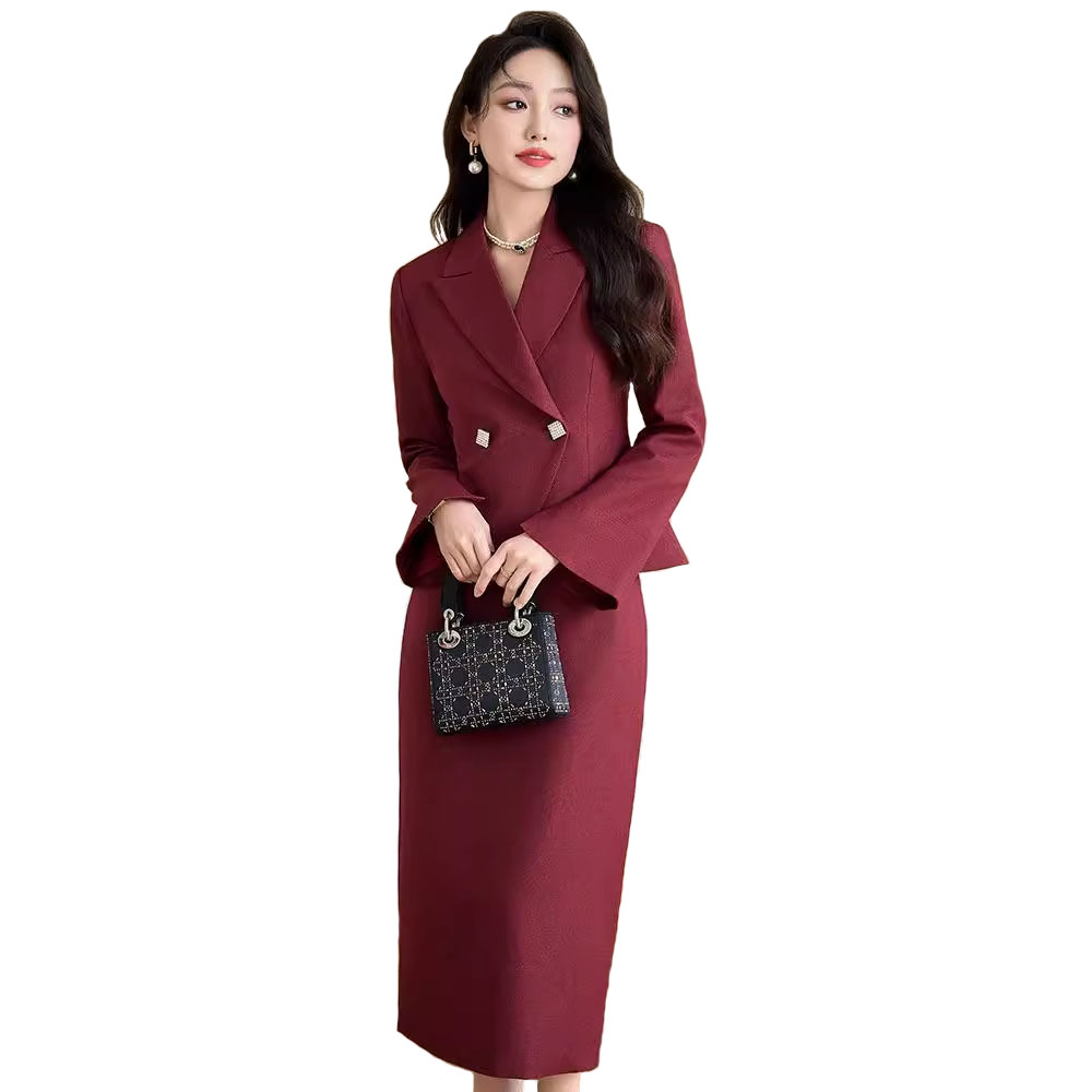 Elegant Outfit Flare Sleeve Jacket Suit Korean Style Autumn Business Chic Midi Pencil Skirt Blazer Set Two Pieces for Women