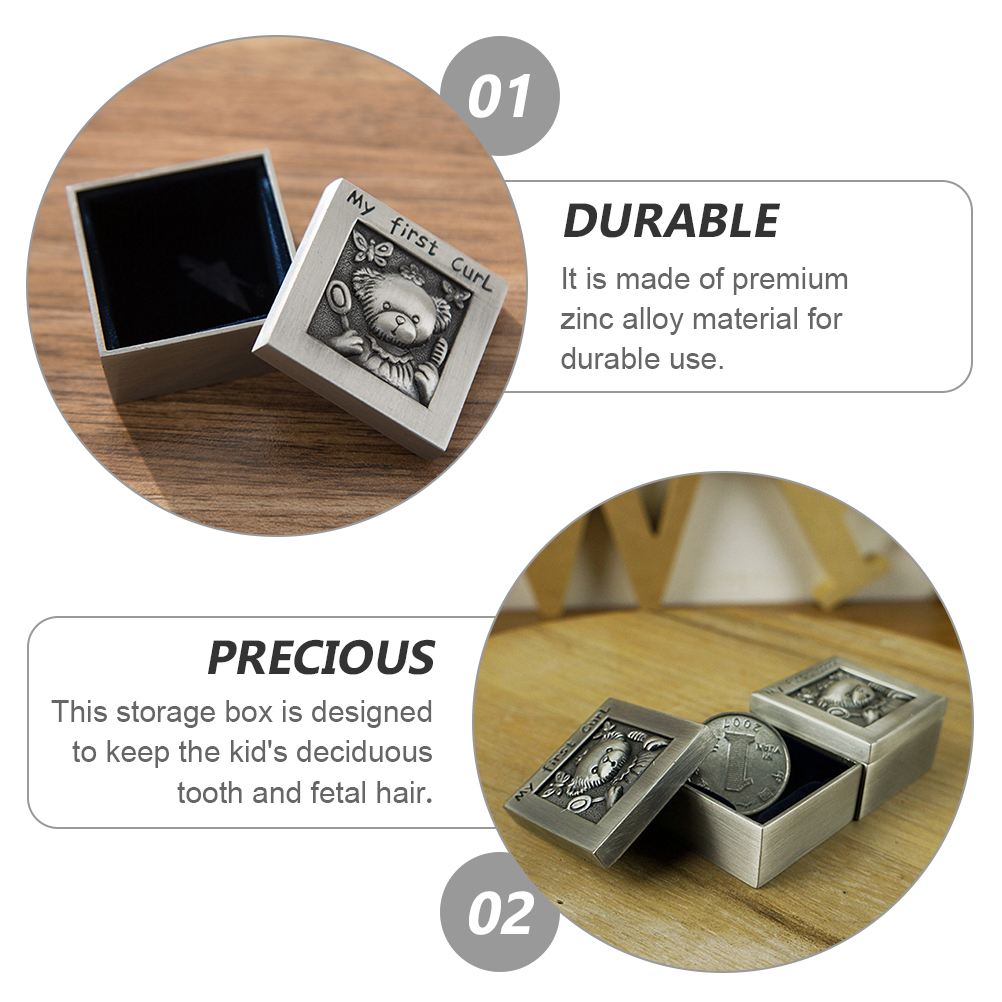 Baby Tooth Box Metal Hair Keepsake Zinc Alloy ganizer Memorial Case Baby Growth Record Souvenir Tooth Holder Commemorative