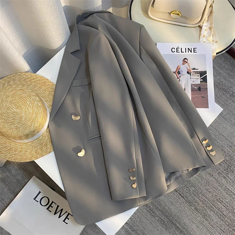 British Style Suit Jacket for Women Spring Autumn 2024 New Grey High-end Texte Fashionable Small Suit