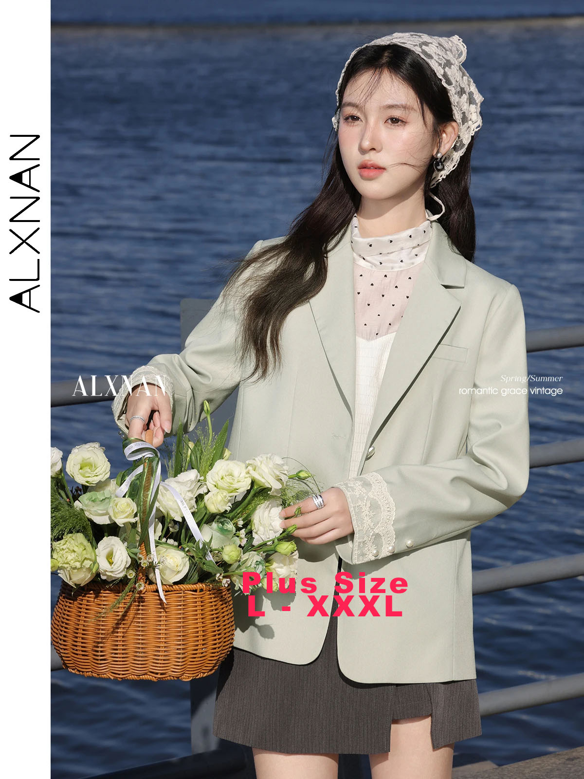 ALXNAN Plus Size Women's Blazers Casual Office Lady Long Sleeve Coat 2025 Autumn Light Green Elegant Fashion Outerwears D09192