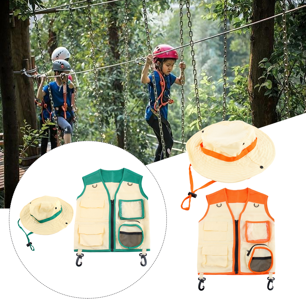 Toddlers Insect Explorer Vest Hat Outdoor Adventure Costumes School Party Cute Suit with Multiple Pockets Birthday Gifts