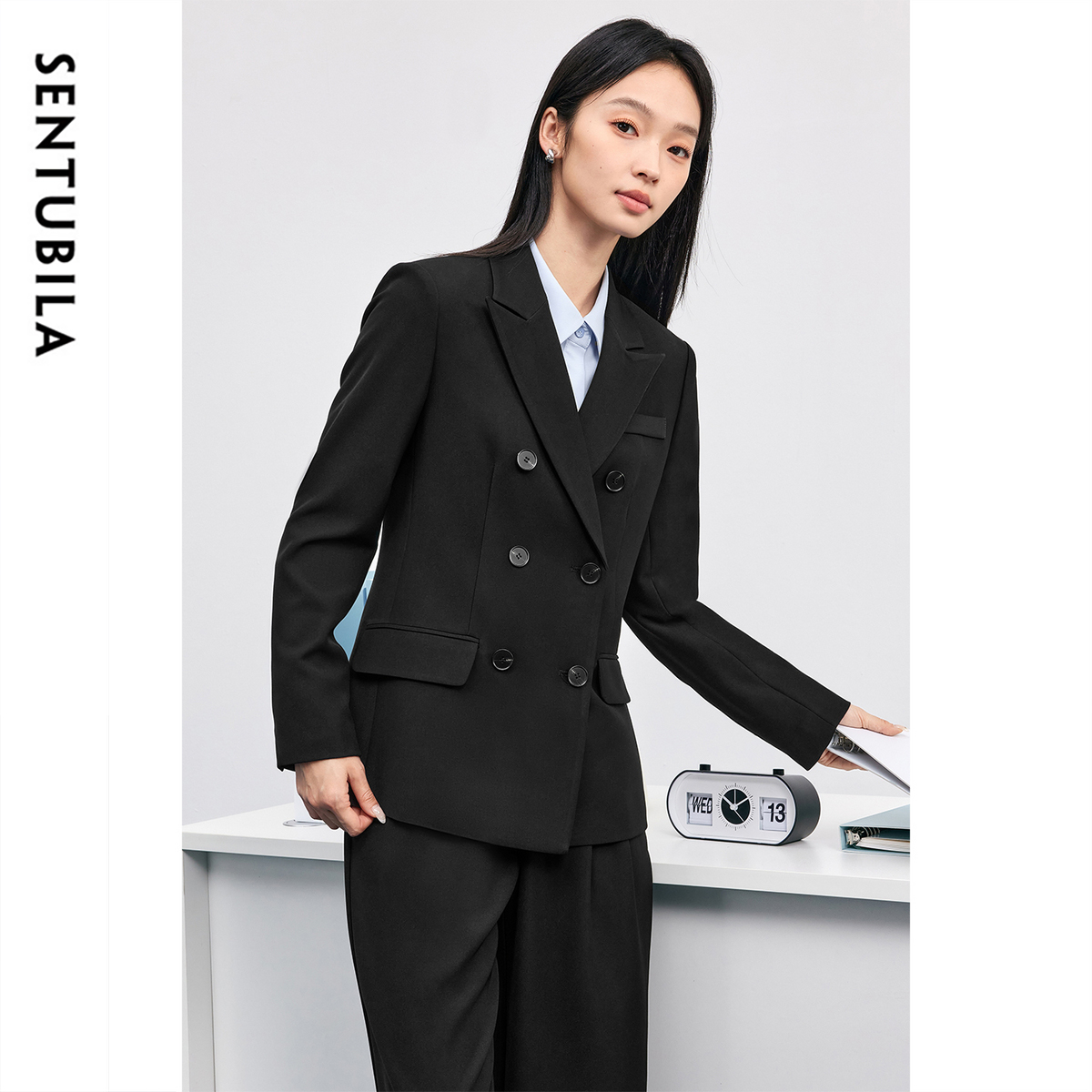 SENTUBILA Women's Blazer Autumn New In Coats And Jackets Double-reasted Shoulder Pads Solid Office Female Clothing 151X58870