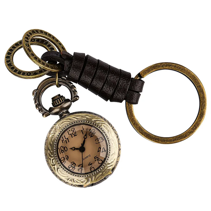 Old Fashion Transparente Glass Arabic Numeral Display Clock Unisex Quartz Analog Display Pocket Watch Pendant Key Ring Watches