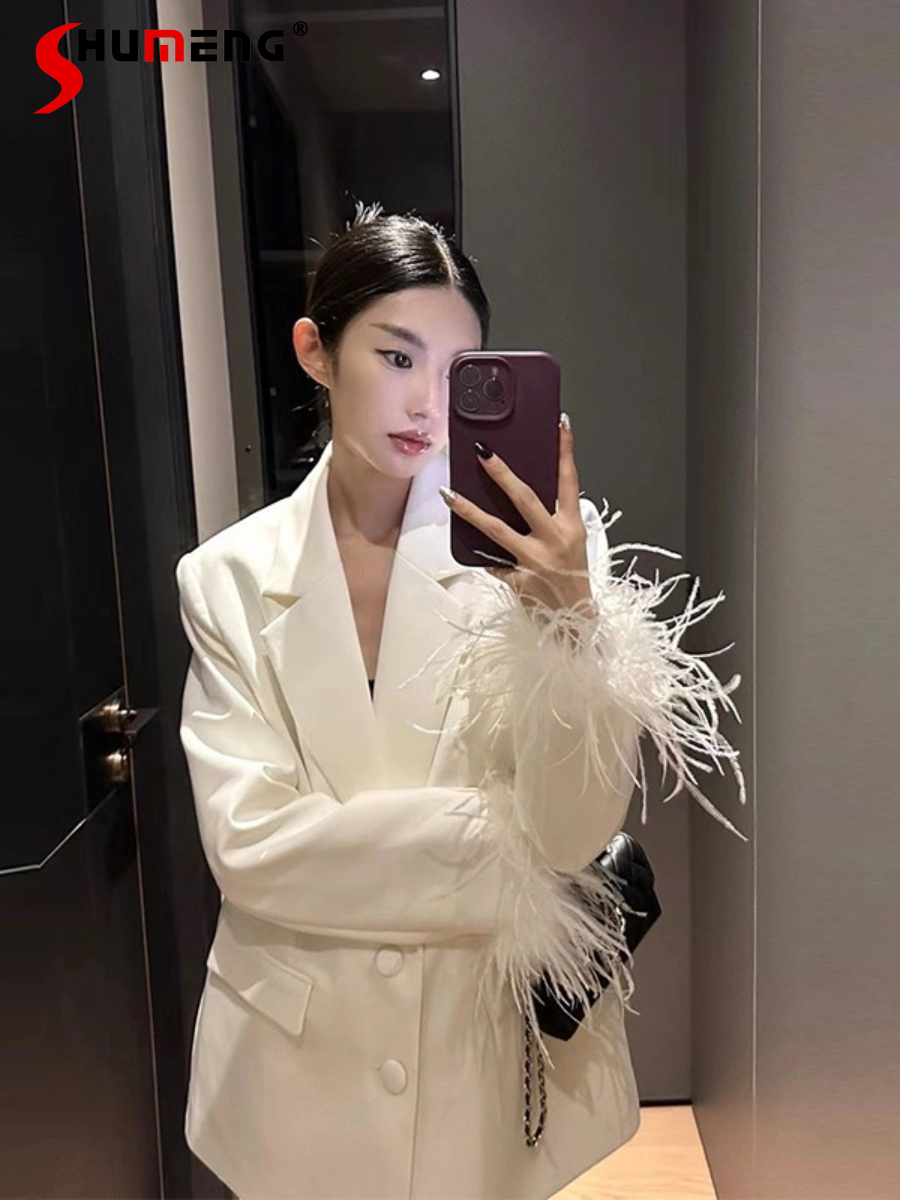 Ladies Super Good-looking Blazers Women's 2024 Spring Autumn New High-end Temperament Goddess Splicing Mao Mao Suit Jackets Tops