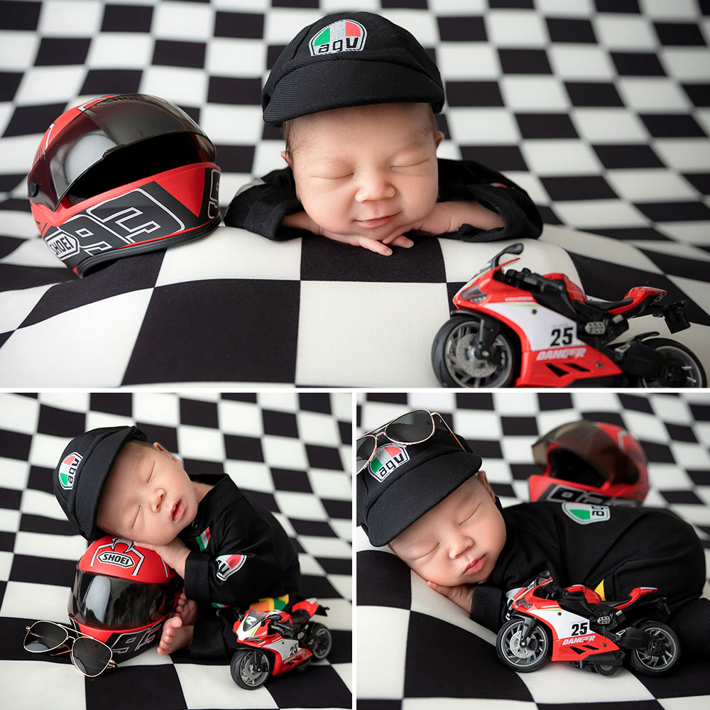 0-1 Month Newborn Photography Props Motorsport Style Outfits with Matching Hat and Helmet Baby Costume Set for Photographer