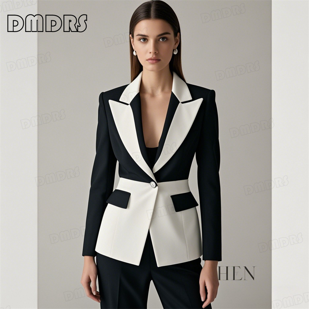 Fashionable Contrast Color Suit Set For Women, One Button Blazer and Pants Set, Prom Party Formal Tuxedo Set Customized Colors