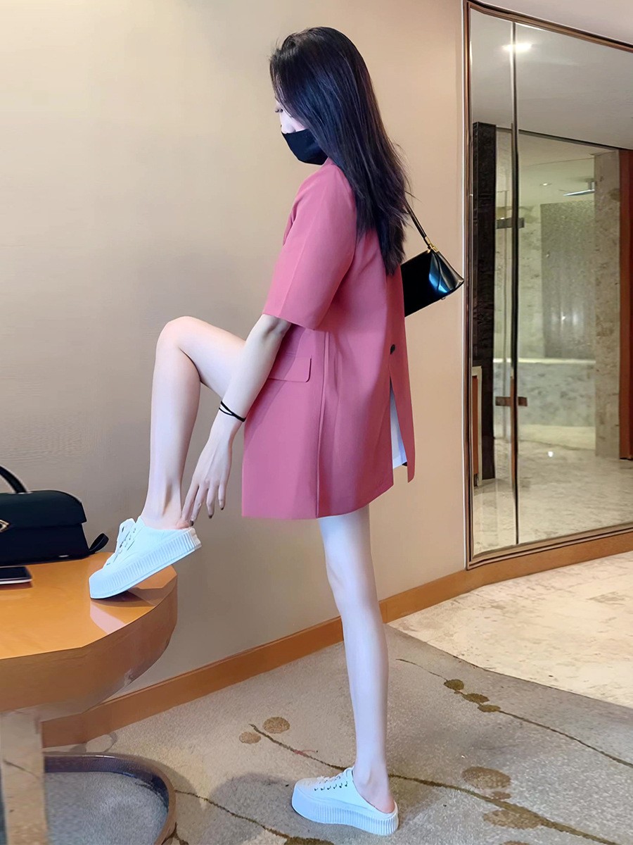 2025 Women's Blazer Jacket Spring Summer Short Sleeve Tops Korean Fashion Female Clothing Suit Collar Casual Loose Coat Solid