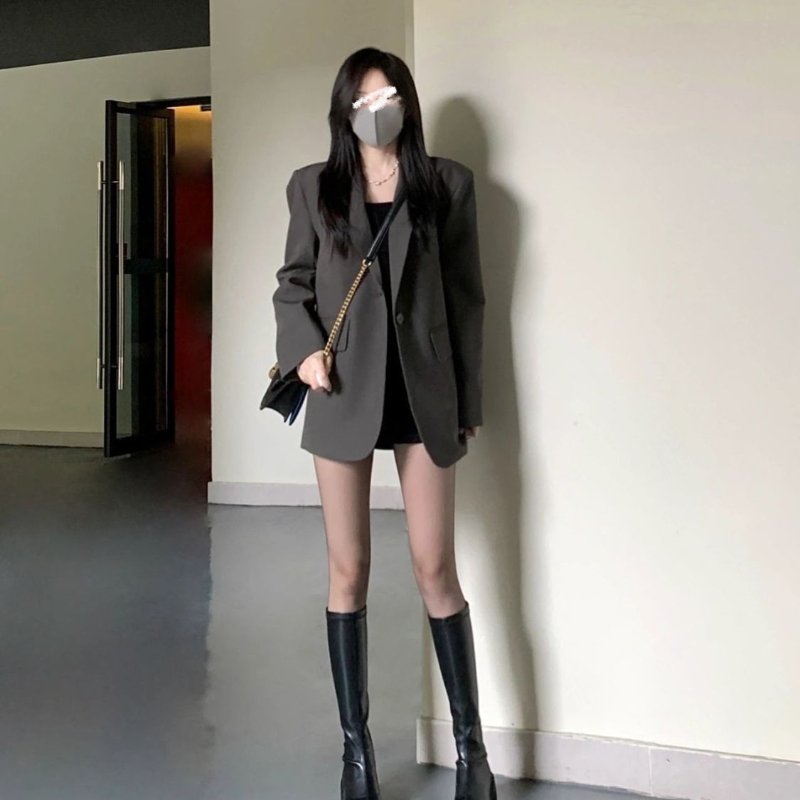 Spring Autumn Jackets Women Black Blazer Office Ladies Gray Blazers Mujer Long Sleeve Design Suits Buttons Women's Clothing New