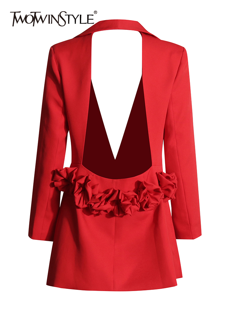 TWOTWINSTYLE Backless Patchwork Appliques Blazers For Women Shawl Collar Long Sleeve Spliced Button Chic Blazer Female Fashion