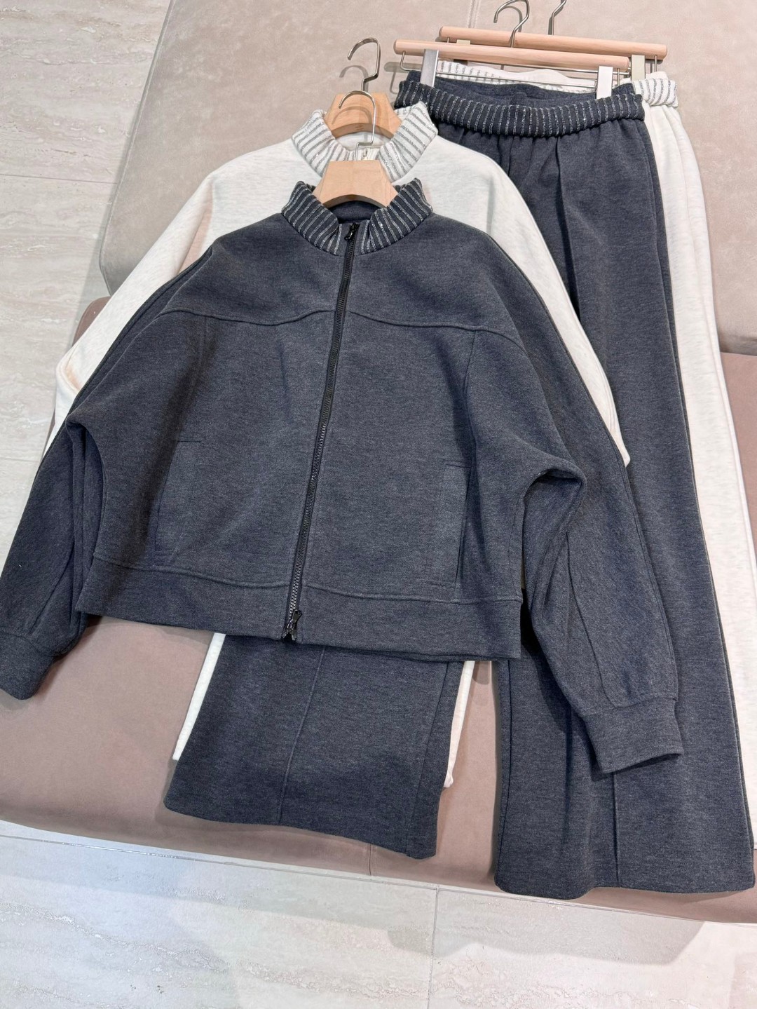 Casual autumn winter high quality jersey elastic waist pant suit