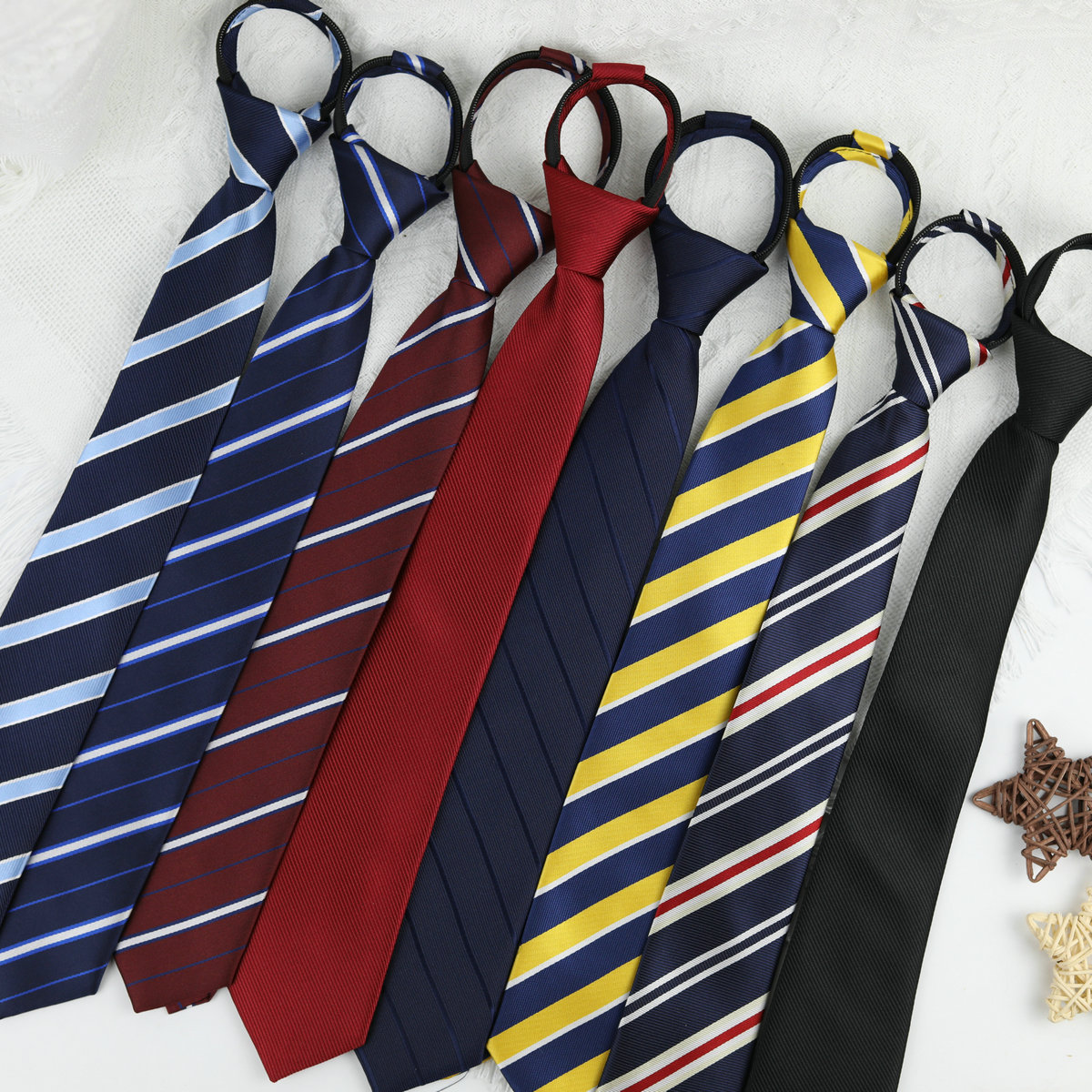 37*6cm Zip Ties for WOMEN/Student Necktie Stripes Narrow Striped Ready Knot Tie Neckwear Business Plaid Dot Gentleman Leisure