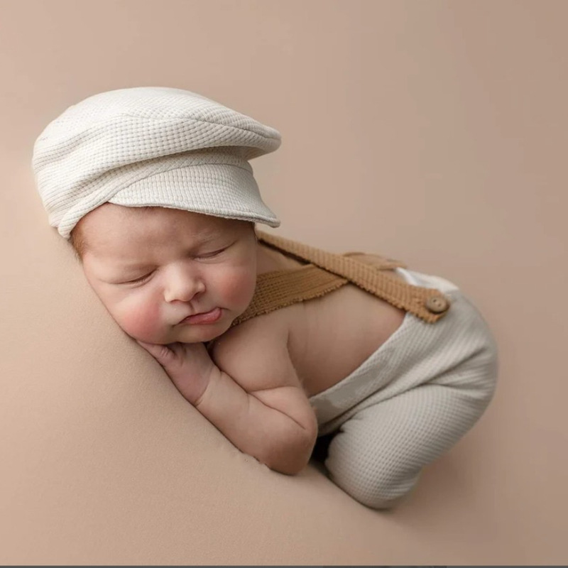 Newborn Photography Outfit Baby Overall Retro Little Gentleman Hat Bow Tie Photography Accessories