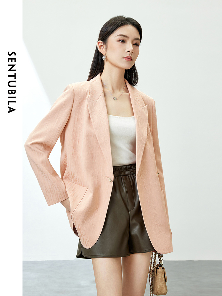SENTUBILA Textured Blazers For Women 2025 Spring Autumn Fashion Elegant Notched Loose Tailored Coat Female Clothes 141X53766