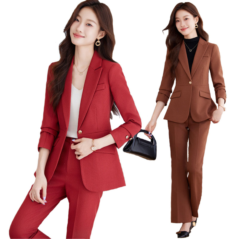 Casual Blazer Suits for Women Office Wear Long Sleeve Single Button Jacket 2 Pieces Set Chic Fashion Pant Suits Elegant Ladies