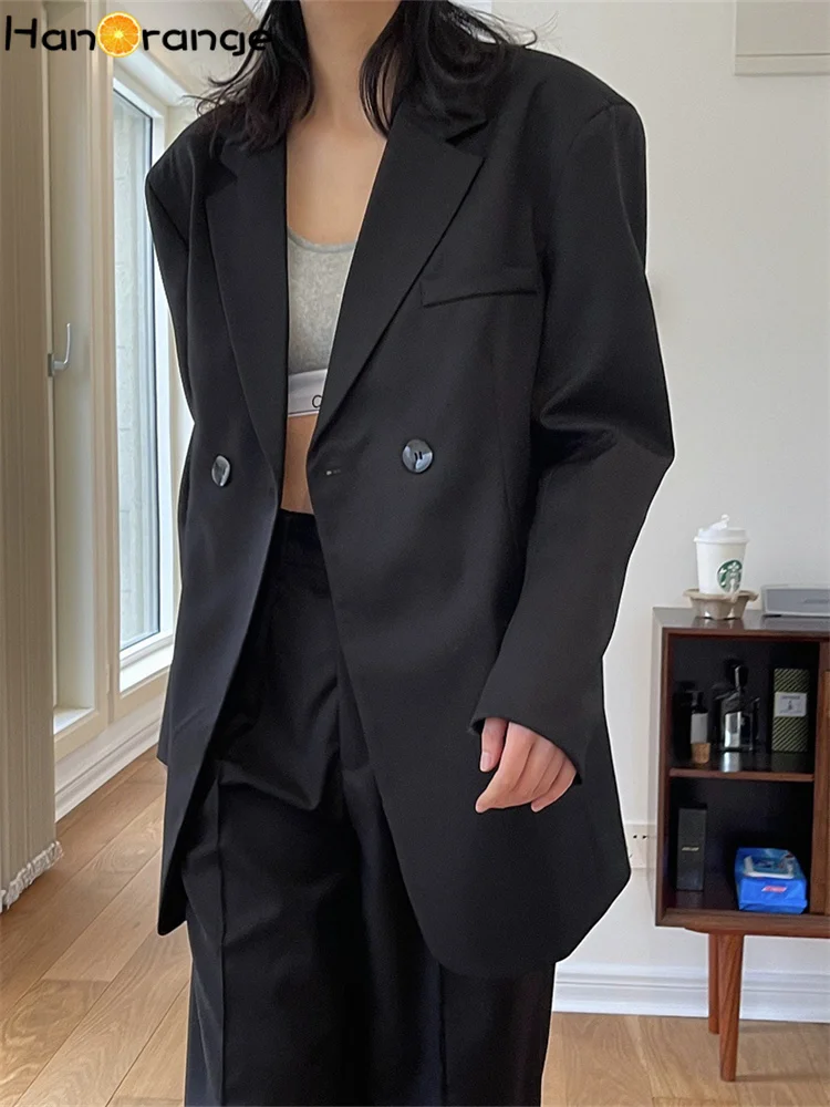 HanOrange 2025 Spring Ins Fashion Loose Blazer Women Autumn Silhouette Suit Jacket Loose Outwear Female Cool Outfit Black