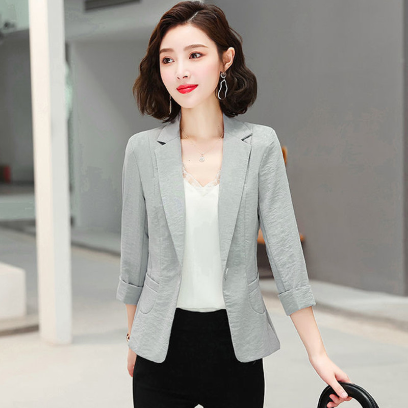 Women's Office Blazer Fashion Solid Color Single Breasted Blazer Casual Three Quarter Sleeve Jacket Coats Female Outerwears