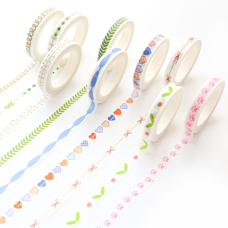 8mm*10M Cute Kawaii Slim Decorative Washi Tape Lovely Stripe Tape For Home Decoration Scrpbooking Photo Album DIY Paper Stickers