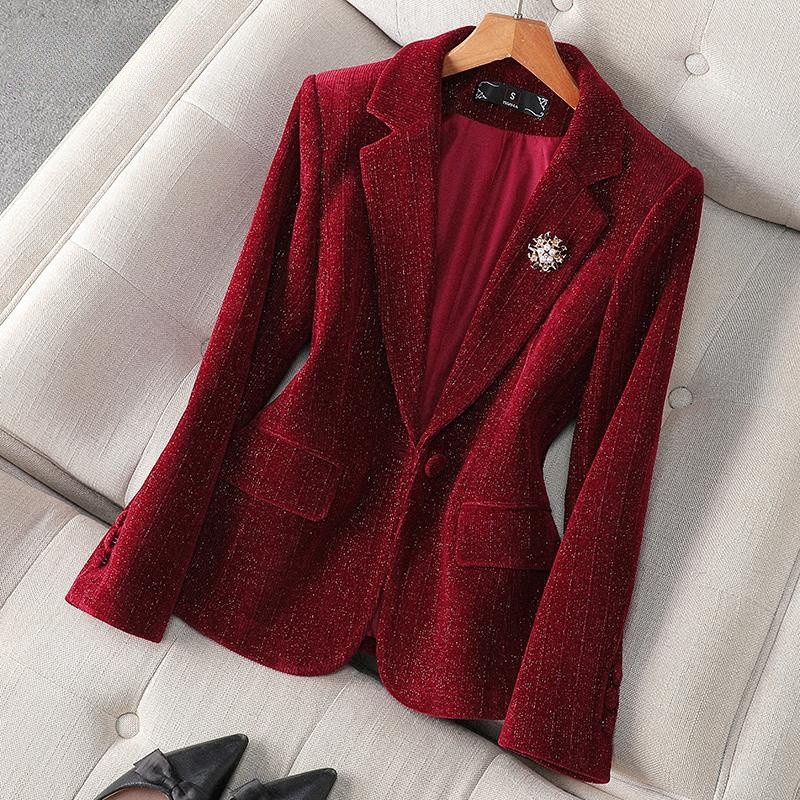 High-quality Autumn Winter Corduroy Jackets Womans 2025 New Outerwears Coats Elegant Chic Vintage Blazers Mujer Plus Size Style