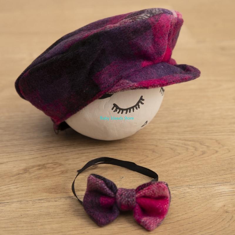 K92D Gentleman Hat With Bow Tie Baby Photo Outfits Newborn Baby Photography Props for Boys Girls for 0 to 3 month
