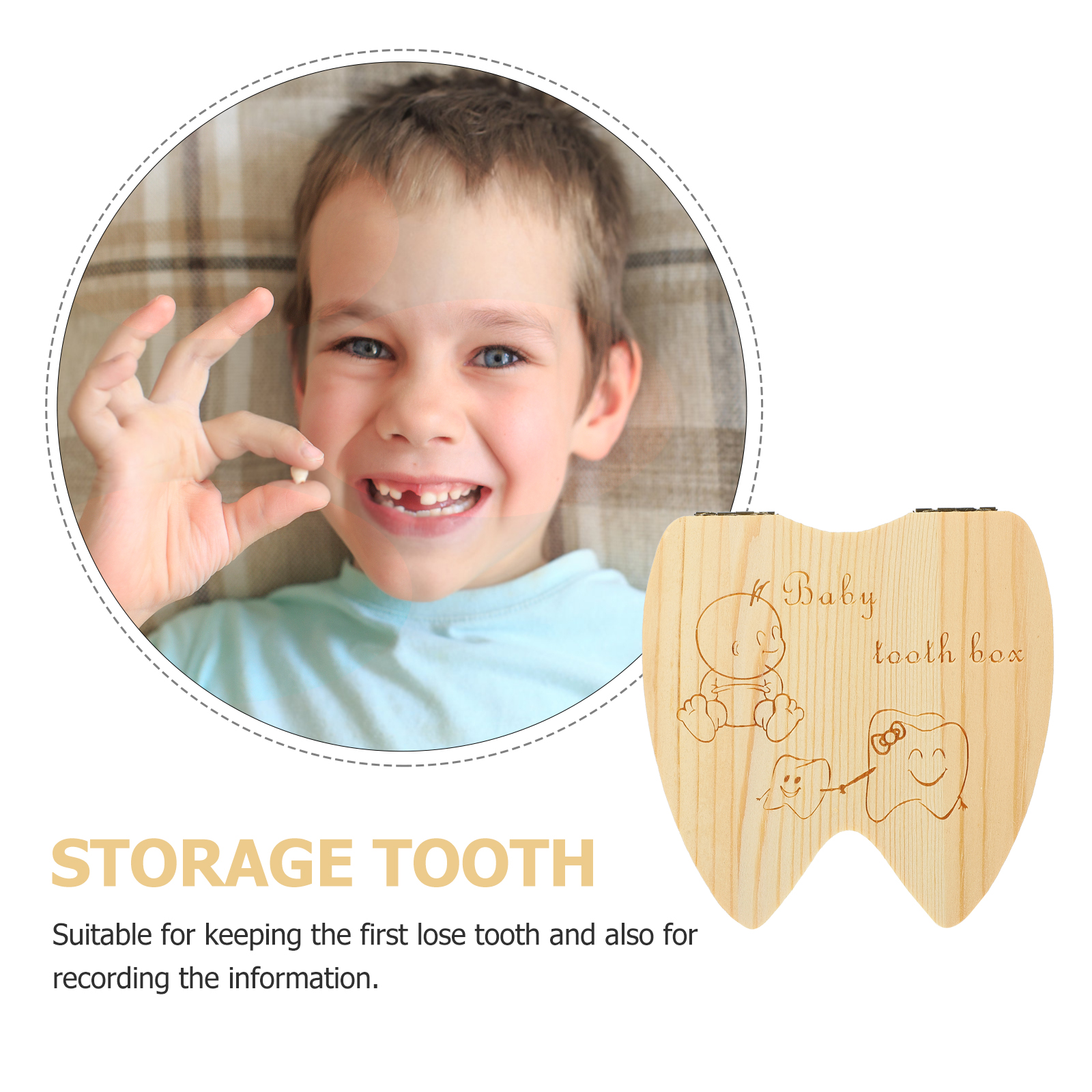 1 pc Durable Eco-Friendly Kids Deciduous Tooth Box Baby Teeth Holder Saver Organizer Lightweight Small Wood Color For First Lose