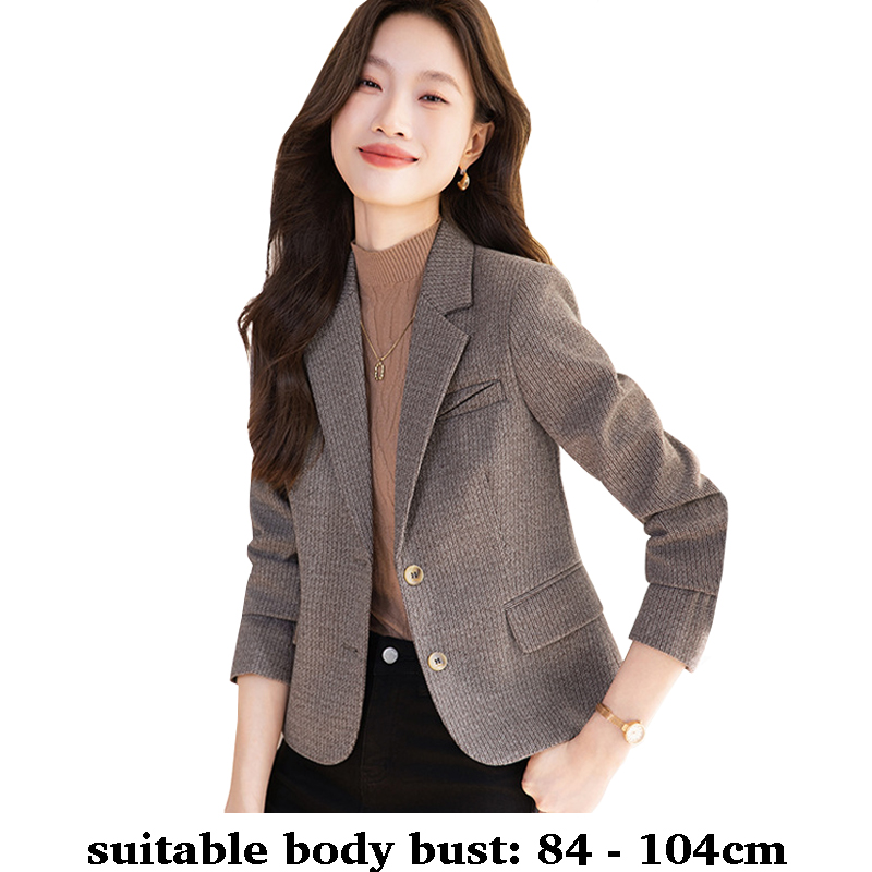 High quality woolen short blazer for women single breasted jacket with collar fall winter 2025 elegant office clothes grey brown