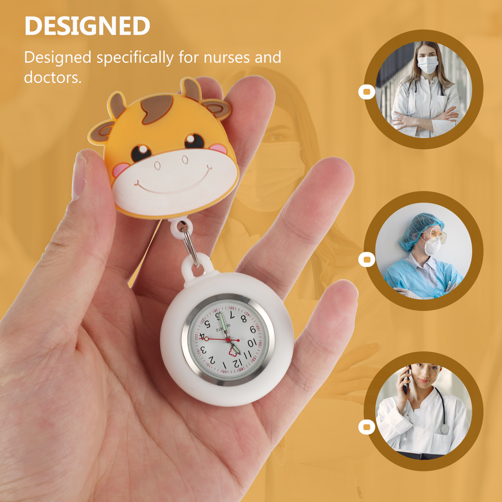 Nurse Pocket Watch Quartz Metal Clip Lightweight Simple Cartoon Hanging Durable Practical Small Prop Chain Gift