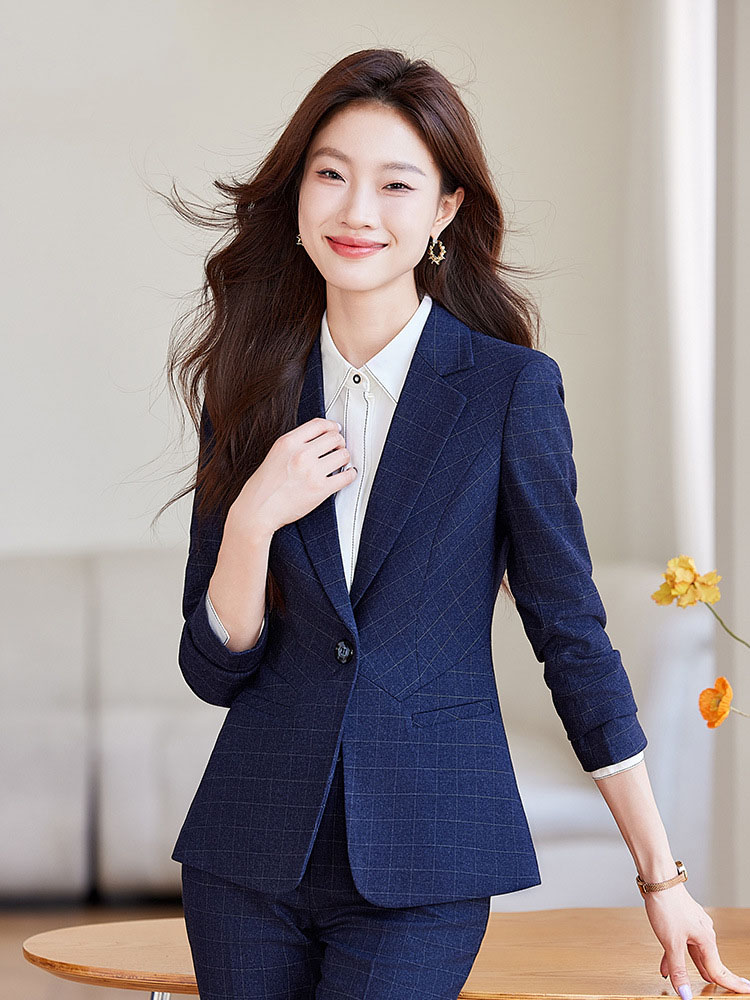 2024 Spring Autumn New Retro Plaid Elegant Blazer Coat And High Waist Pencil Pant Two Piece Set Women's Suit Business Clothing