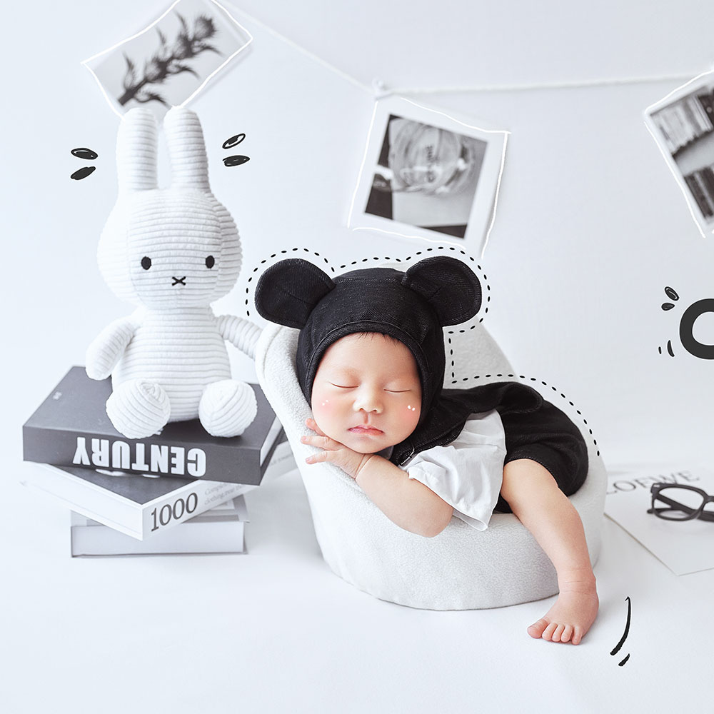 0-1 Month Ins Newborn Photography Props Set Cute Animal Theme Outfits+Hat Set Included Bunny Toy Photo Shoot Props Accessories