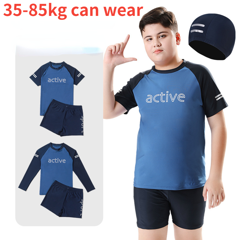 Children's Chubby Boy Swimsuit, Plus Size Split Swimsuit, Young Boy Swimming Trunks, Long Sleeve Sun Protection